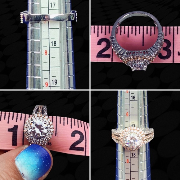 Two Tone Rose Gold Silver Double Halo Round Split Shank Pavé Engagement Ring 7 - Picture 11 of 17